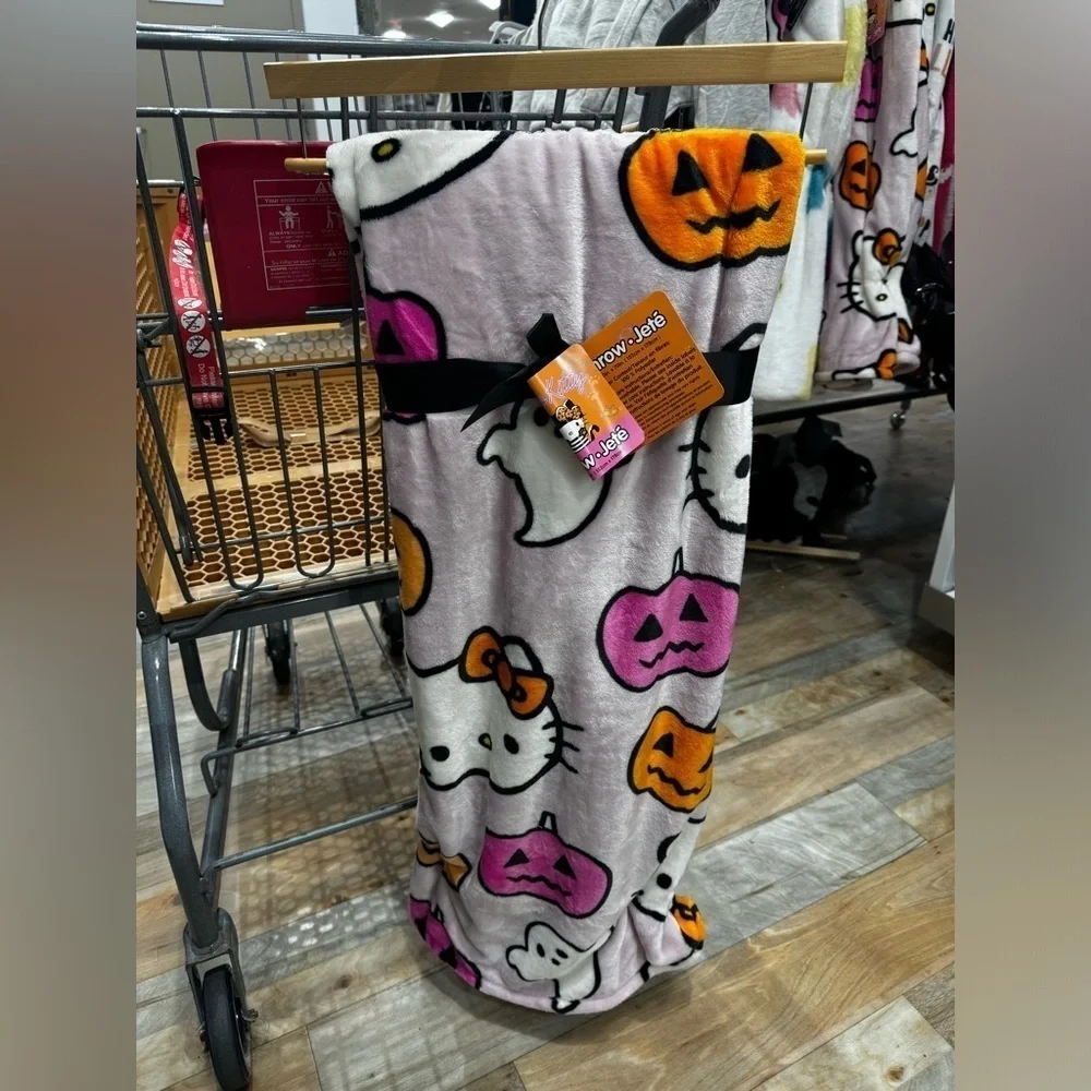 Hello Kitty Halloween Pink Ghost & Pumpkin Blanket